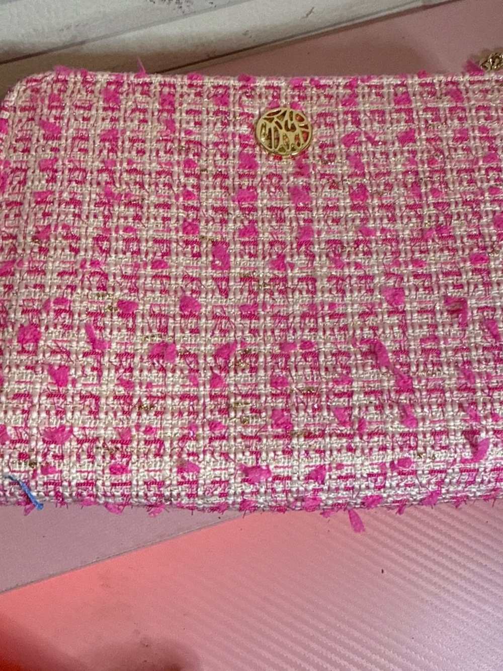Lilly Pulitzer Pink Tweed Clutch with Gold Accent
